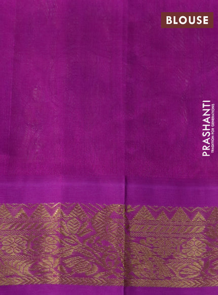 Silk cotton saree cream and purple with allover kalamkari prints and zari woven korvai border