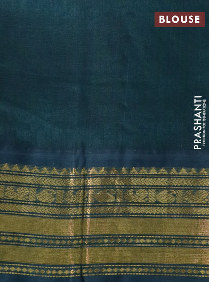 Silk cotton saree light green and green with allover kalamkari prints and zari woven korvai border