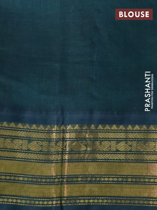 Silk cotton saree light green and green with allover kalamkari prints and zari woven korvai border