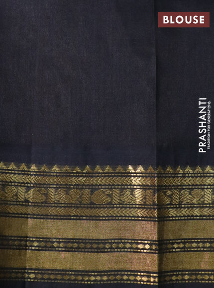 Silk cotton saree mustard yellow and black with allover kalamkari prints and zari woven korvai border