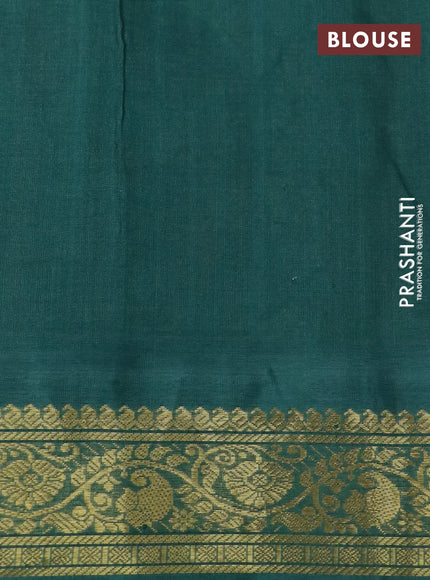 Silk cotton saree sandal and green with allover kalamkari prints and zari woven korvai border