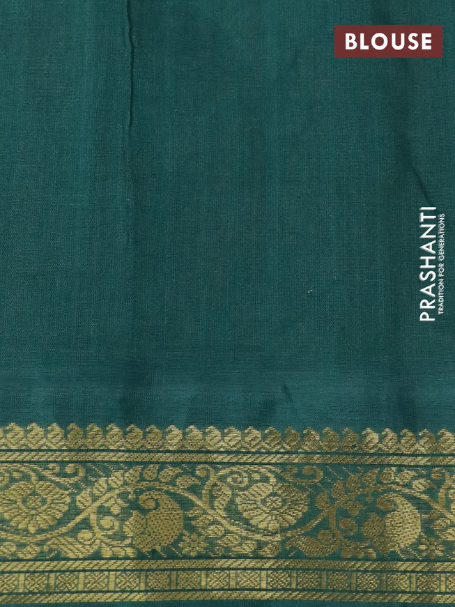 Silk cotton saree sandal and green with allover kalamkari prints and zari woven korvai border