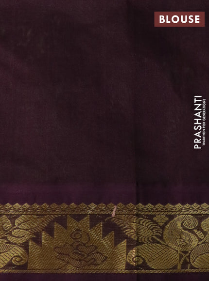 Silk cotton saree pista green and wine shade with allover kalamkari prints and zari woven korvai border