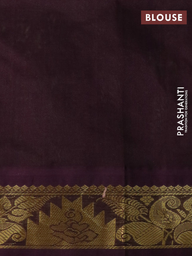 Silk cotton saree pista green and wine shade with allover kalamkari prints and zari woven korvai border