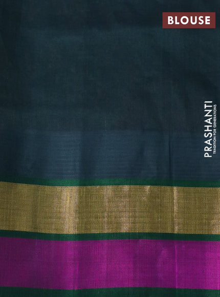 Silk cotton saree pale orange and green with allover kalamkari prints and temple deisgn zari woven simple border