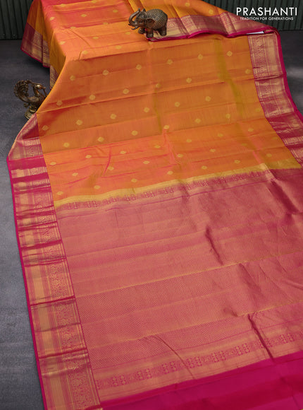 Pure kanchipuram silk saree dual shade of yellowish pink and pink with zari woven buttas and zari woven border