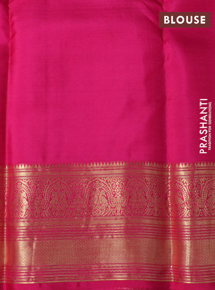 Pure kanchipuram silk saree dual shade of yellowish pink and pink with zari woven buttas and zari woven border