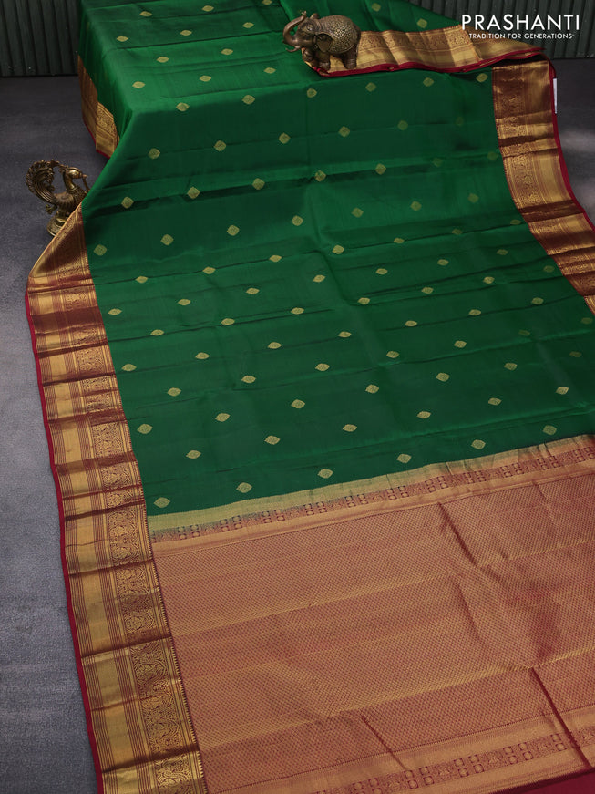 Pure kanchipuram silk saree green and maroon with zari woven buttas and zari woven border