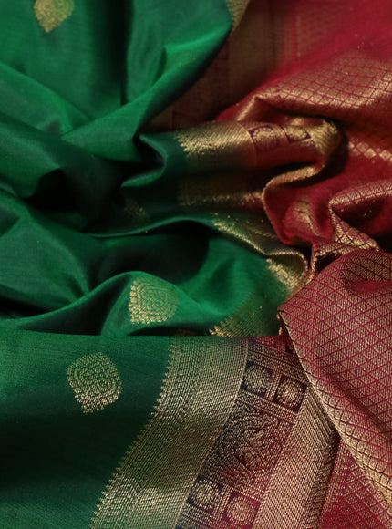 Pure kanchipuram silk saree green and maroon with zari woven buttas and zari woven border