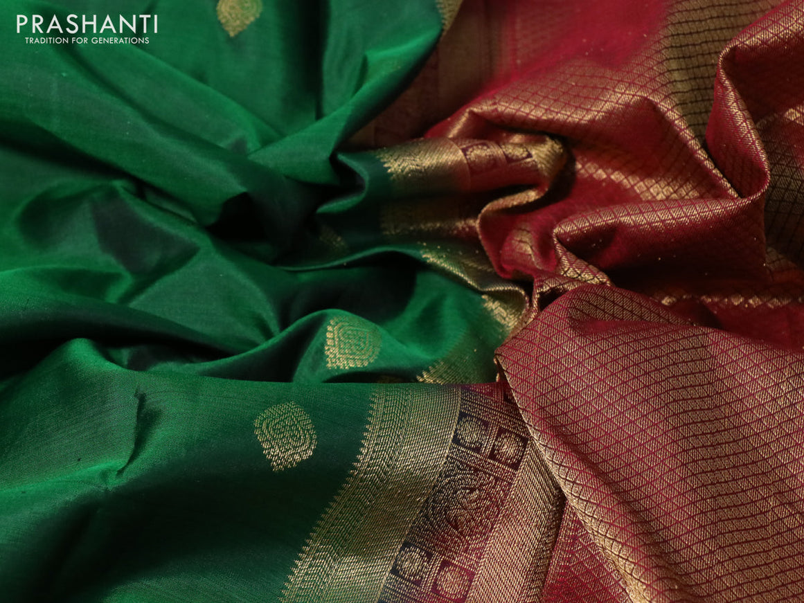 Pure kanchipuram silk saree green and maroon with zari woven buttas and zari woven border