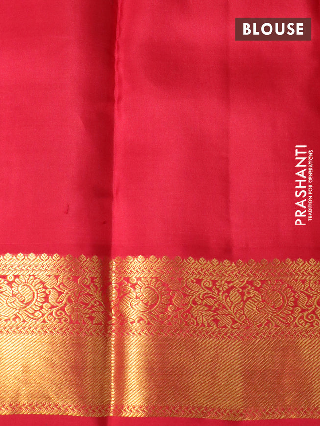 Pure kanchipuram silk saree cs blue and red with zari woven buttas and zari woven korvai border