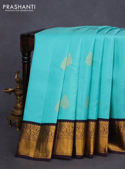 Pure kanchipuram silk saree teal green shade and jamun shade with zari woven buttas and zari woven korvai border