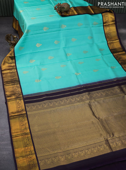 Pure kanchipuram silk saree teal green shade and jamun shade with zari woven buttas and zari woven korvai border