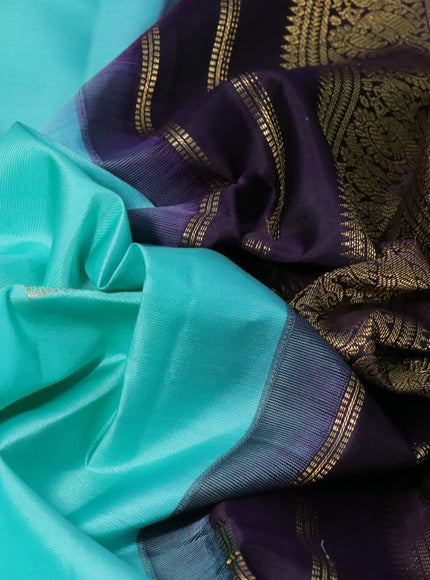 Pure kanchipuram silk saree teal green shade and jamun shade with zari woven buttas and zari woven korvai border