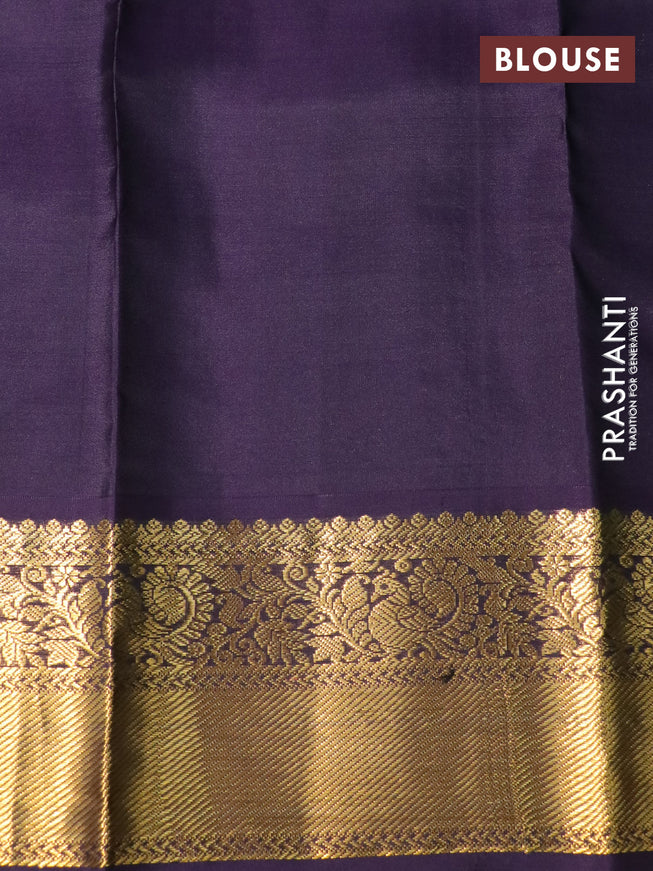 Pure kanchipuram silk saree teal green shade and jamun shade with zari woven buttas and zari woven korvai border