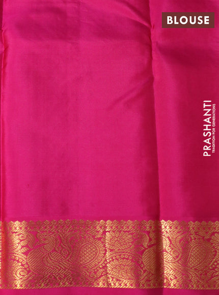 Pure kanchipuram silk saree lime yellow and pink with zari woven buttas and annam zari woven korvai border