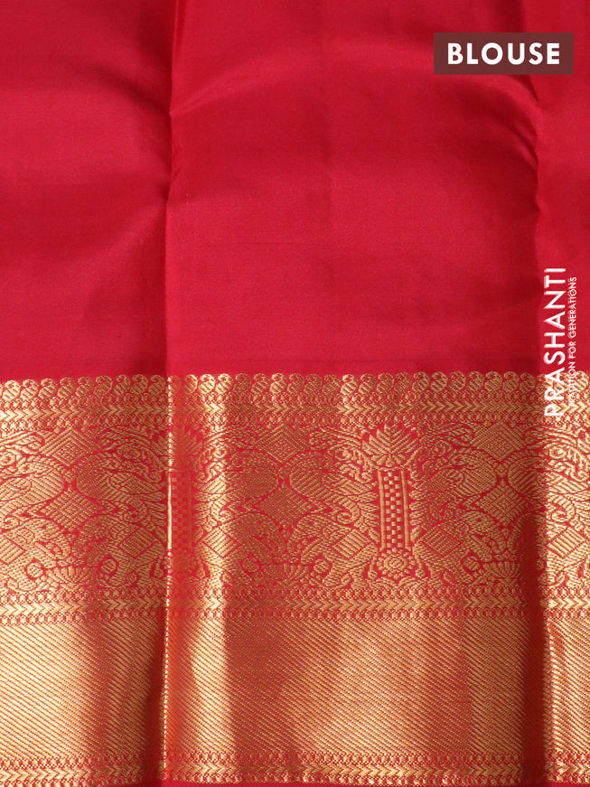 Pure kanchipuram silk saree dark green and red with zari woven buttas and long zari woven korvai border