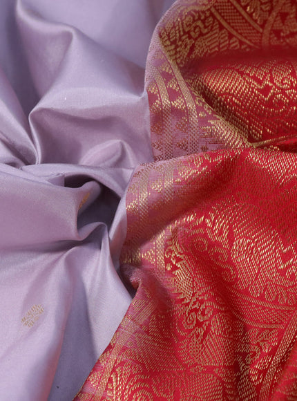 Pure kanchipuram silk saree pastel lavender and red with zari woven buttas and long zari woven korvai border