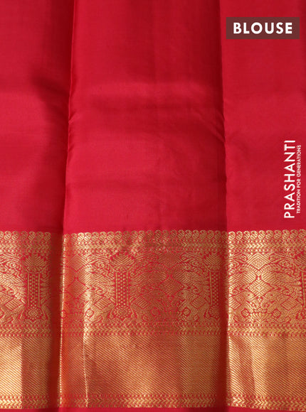 Pure kanchipuram silk saree pastel lavender and red with zari woven buttas and long zari woven korvai border