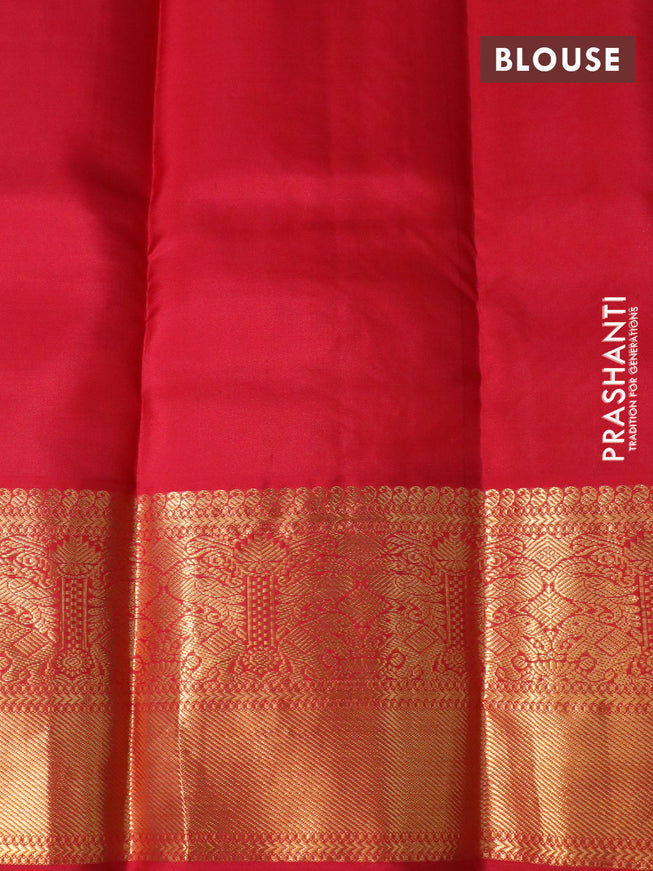 Pure kanchipuram silk saree pastel lavender and red with zari woven buttas and long zari woven korvai border