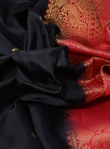 Pure kanchipuram silk saree black and red with zari woven buttas and long zari woven korvai border