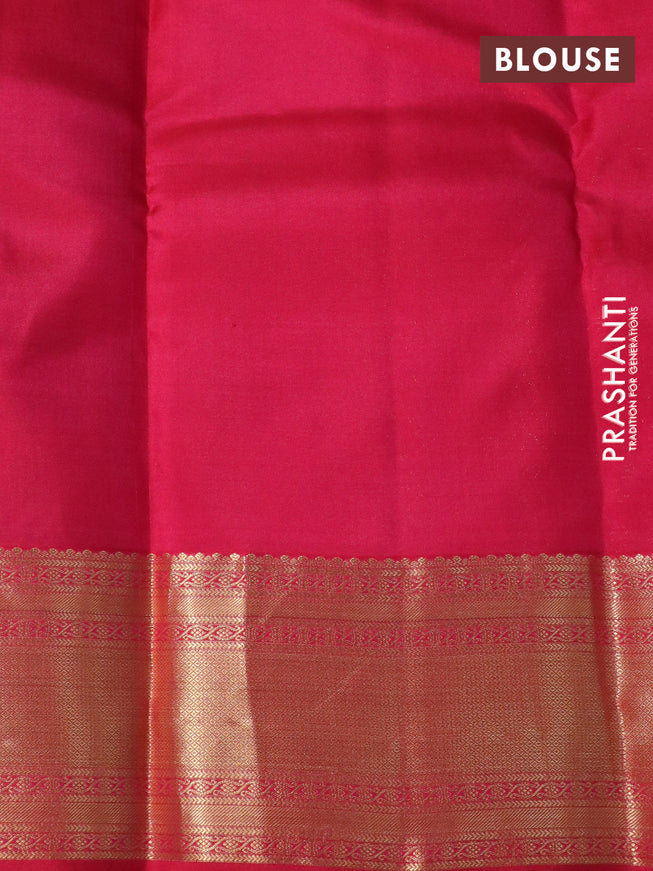 Pure kanchipuram silk saree teal blue and dual shade of pink with zari woven buttas and zari woven border