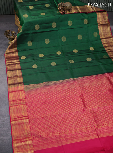 Pure kanchipuram silk saree green and pink with allover self emboss & zari buttas and zari woven border