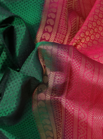 Pure kanchipuram silk saree green and pink with allover self emboss & zari buttas and zari woven border