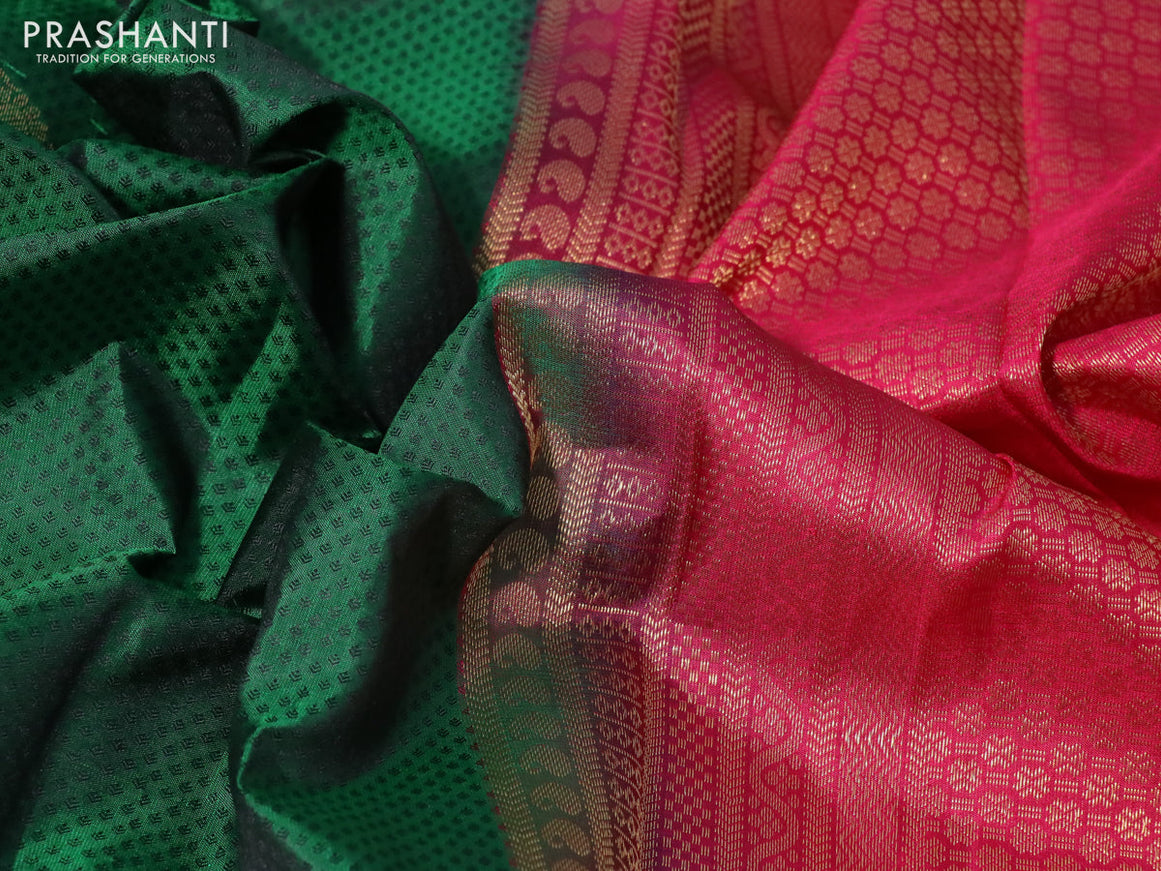 Pure kanchipuram silk saree green and pink with allover self emboss & zari buttas and zari woven border