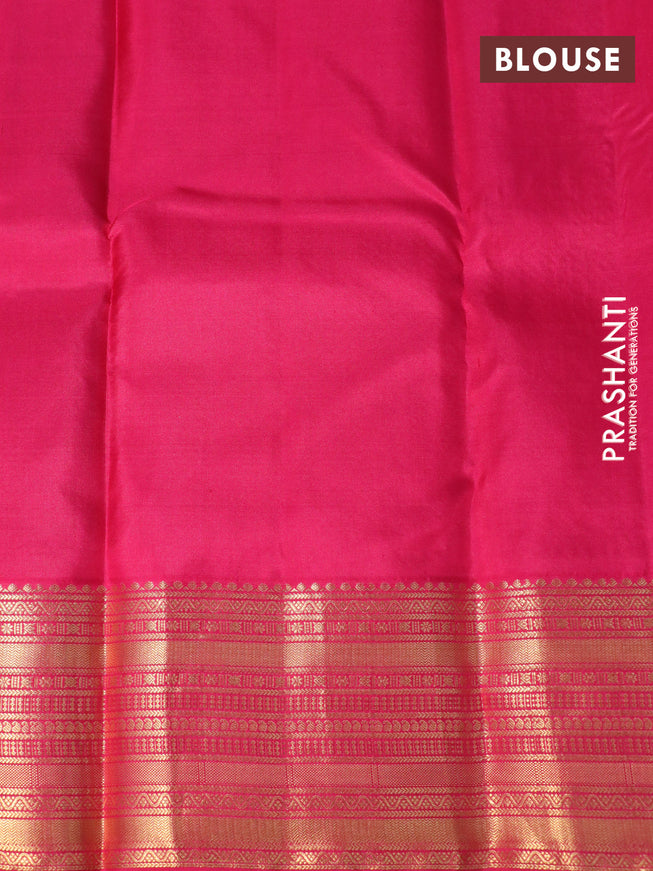 Pure kanchipuram silk saree green and pink with allover self emboss & zari buttas and zari woven border