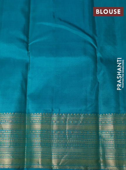 Pure kanchipuram silk saree mustard yellow and teal blue with allover self emboss & zari buttas and zari woven border