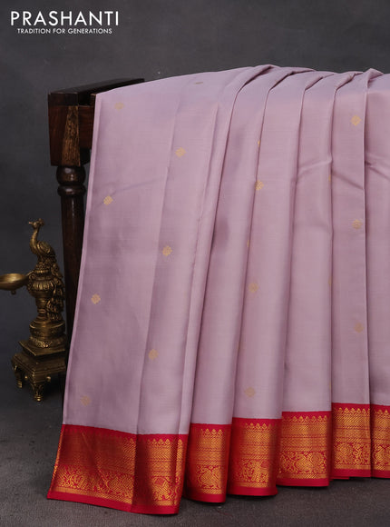 Pure kanchipuram silk saree pastel lavender and pink with allover zari weaves & buttas and zari woven korvai border