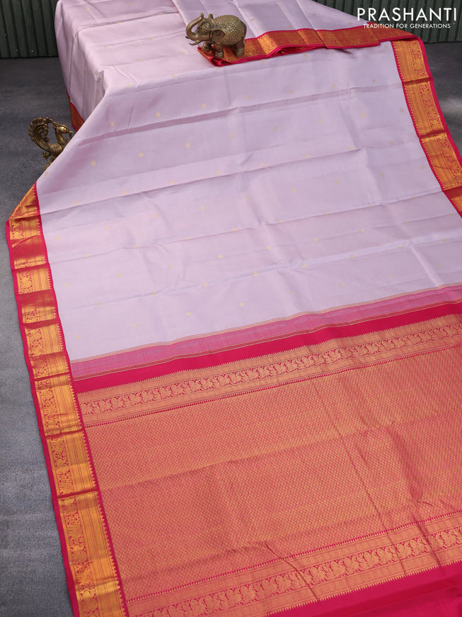 Pure kanchipuram silk saree pastel lavender and pink with allover zari weaves & buttas and zari woven korvai border