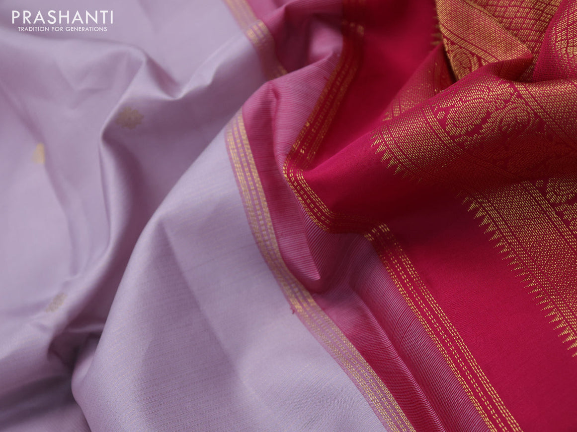 Pure kanchipuram silk saree pastel lavender and pink with allover zari weaves & buttas and zari woven korvai border