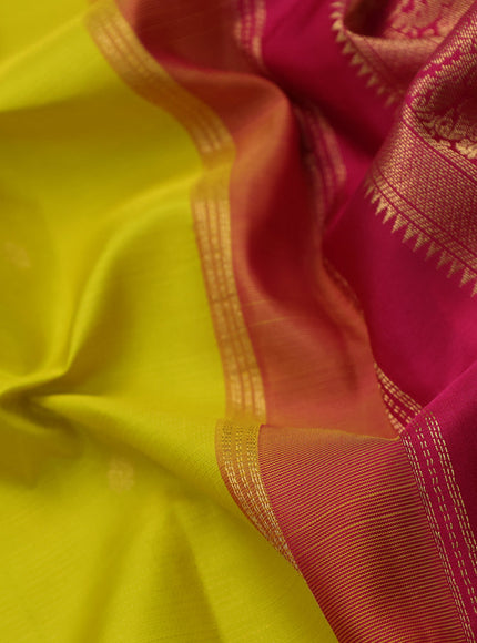 Pure kanchipuram silk saree yellow and pink with allover zari weaves & buttas and zari woven korvai border