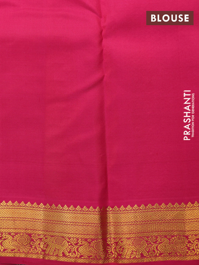 Pure kanchipuram silk saree yellow and pink with allover zari weaves & buttas and zari woven korvai border