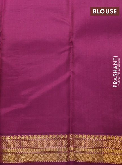 Pure kanchipuram silk saree pastel lavender and dark magenta pink with zari woven buttas and zari woven korvai border