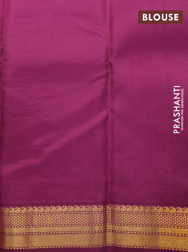 Pure kanchipuram silk saree pastel lavender and dark magenta pink with zari woven buttas and zari woven korvai border