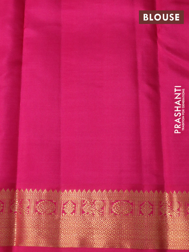 Pure kanchipuram silk saree lime yellow and pink with zari woven buttas and zari woven korvai border