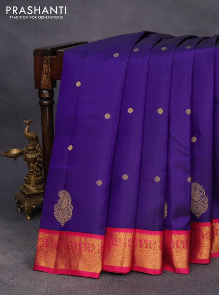 Pure kanchipuram silk saree blue and pink with zari woven buttas and zari woven korvai border