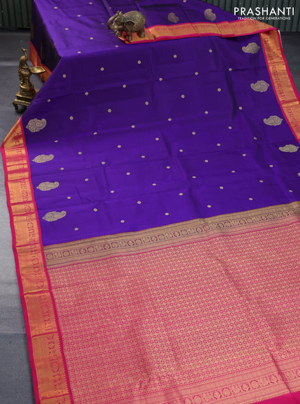 Pure kanchipuram silk saree blue and pink with zari woven buttas and zari woven korvai border