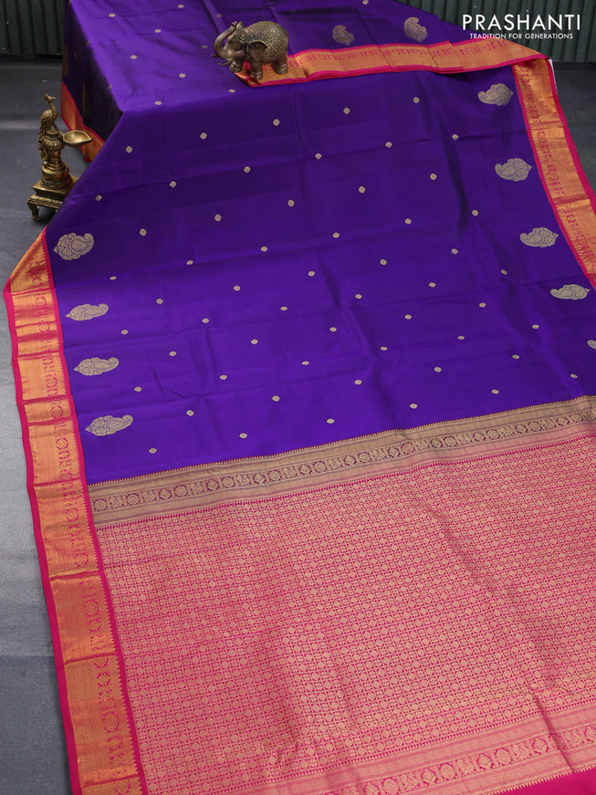 Pure kanchipuram silk saree blue and pink with zari woven buttas and zari woven korvai border