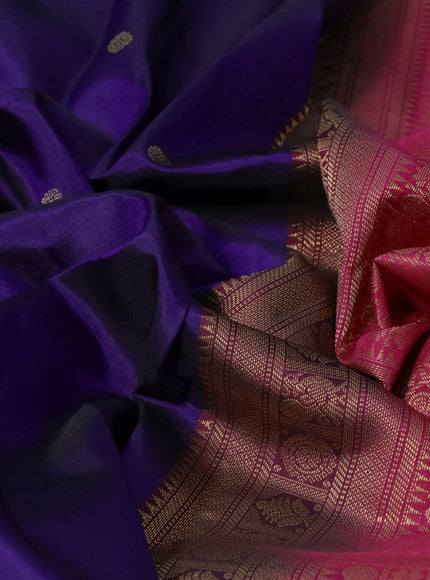 Pure kanchipuram silk saree blue and pink with zari woven buttas and zari woven korvai border