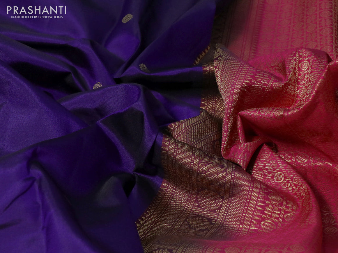 Pure kanchipuram silk saree blue and pink with zari woven buttas and zari woven korvai border