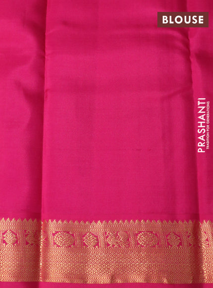 Pure kanchipuram silk saree mango yellow and pink with zari woven buttas and zari woven korvai border