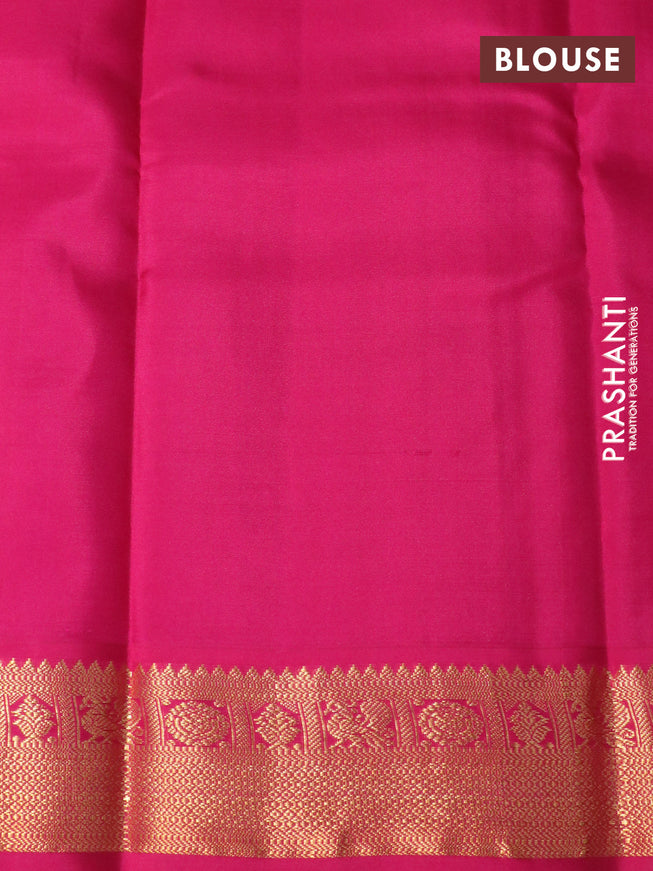 Pure kanchipuram silk saree mango yellow and pink with zari woven buttas and zari woven korvai border