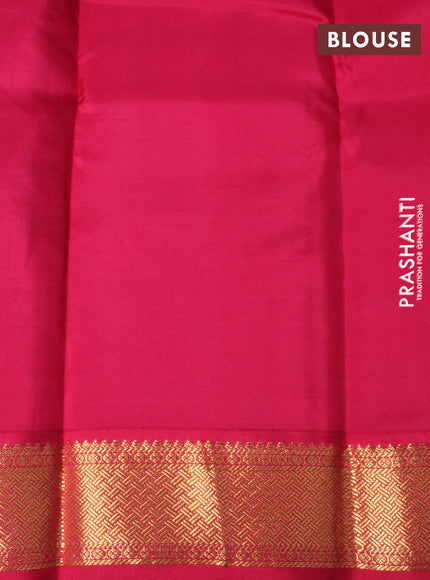 Pure kanchipuram silk saree dual shade of teal bluish green and pink with zari woven buttas and zari woven korvai border