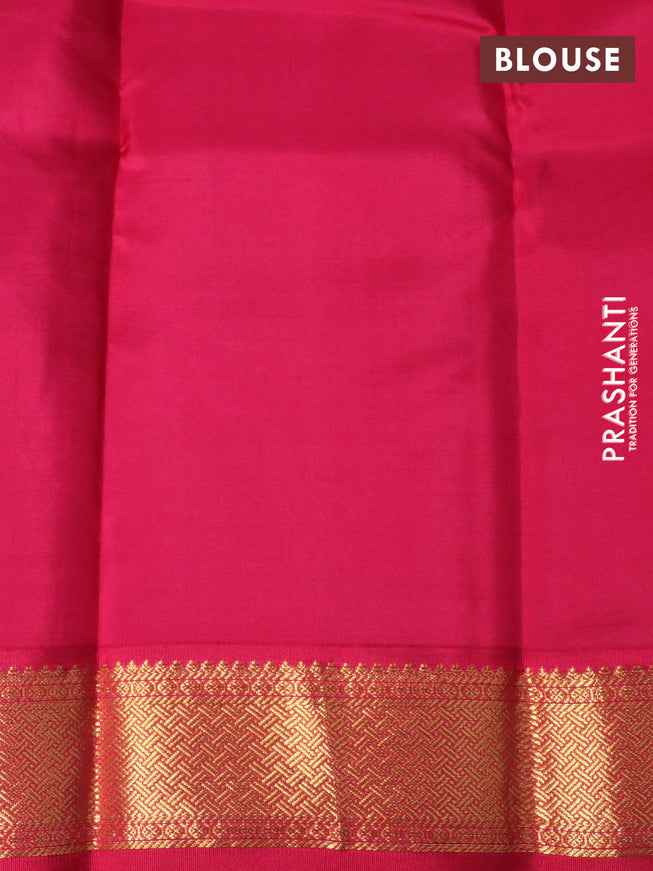 Pure kanchipuram silk saree dual shade of teal bluish green and pink with zari woven buttas and zari woven korvai border