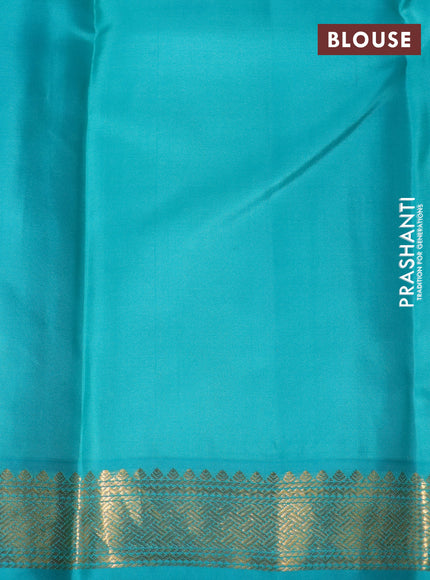 Pure kanchipuram silk saree red and teal blue with zari woven buttas and zari woven korvai border