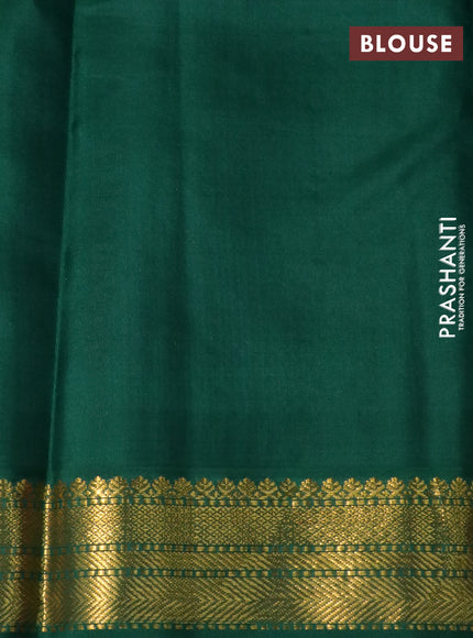 Pure kanchipuram silk saree dual shade of pinkish orange and green with zari woven buttas and temple design zari woven korvai border